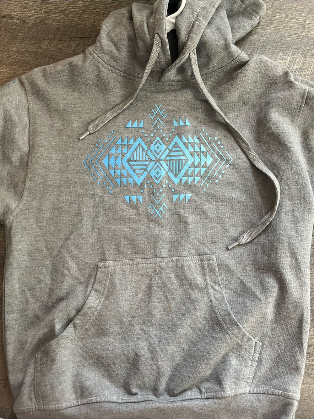 Grey Hoodie with Blue Aztec Print